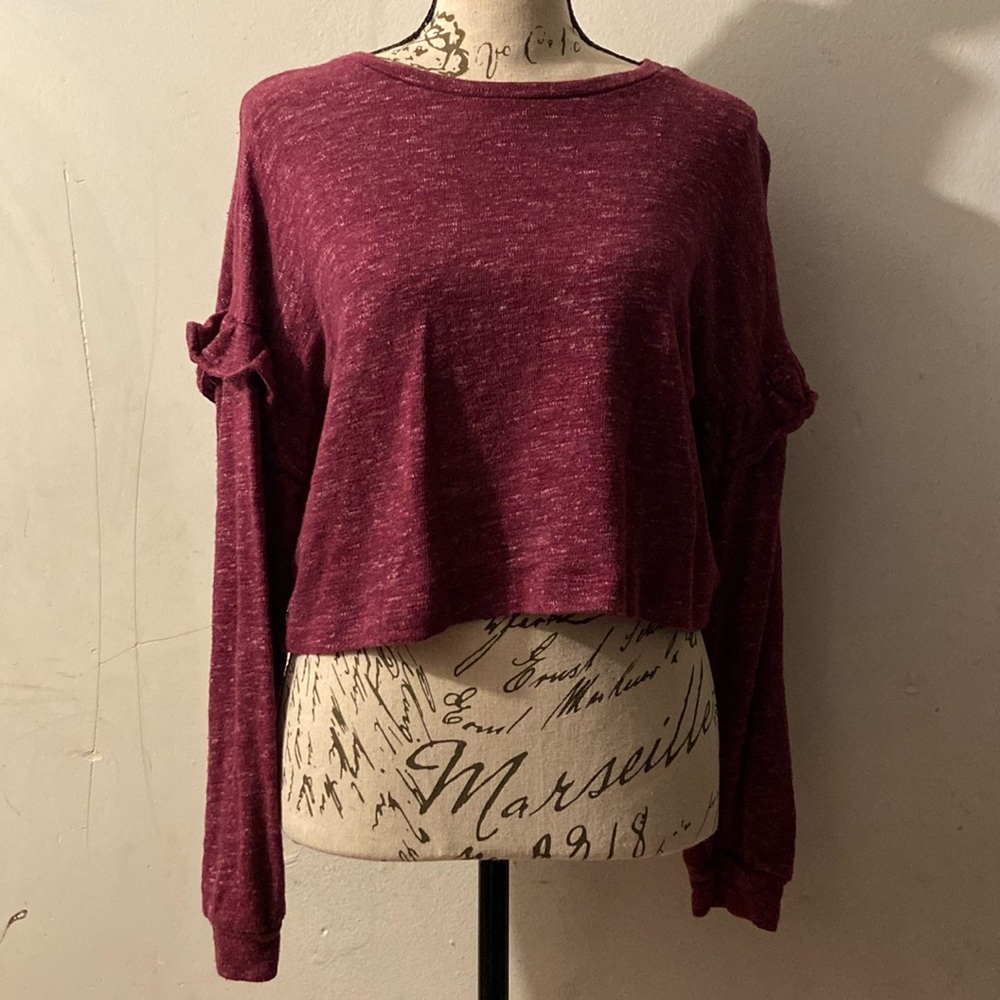 Burgundy Ruffle Long Sleeve Shirt